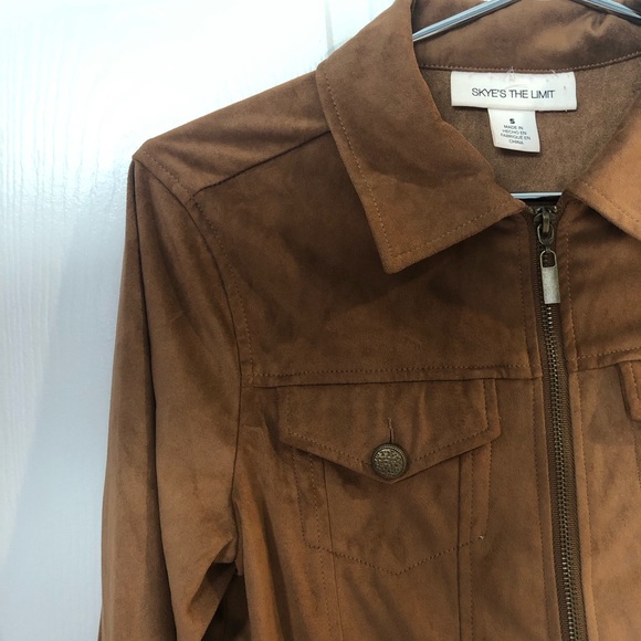 Skyes the Limit Suede Brown Tie In Back Zip up Jacket Size Small - Picture 4 of 10